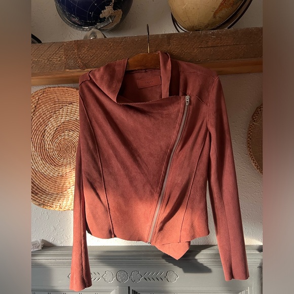 Blank NYC Faux Suede rust moto drape, diagonal Zip Sweater xs - Picture 2 of 6